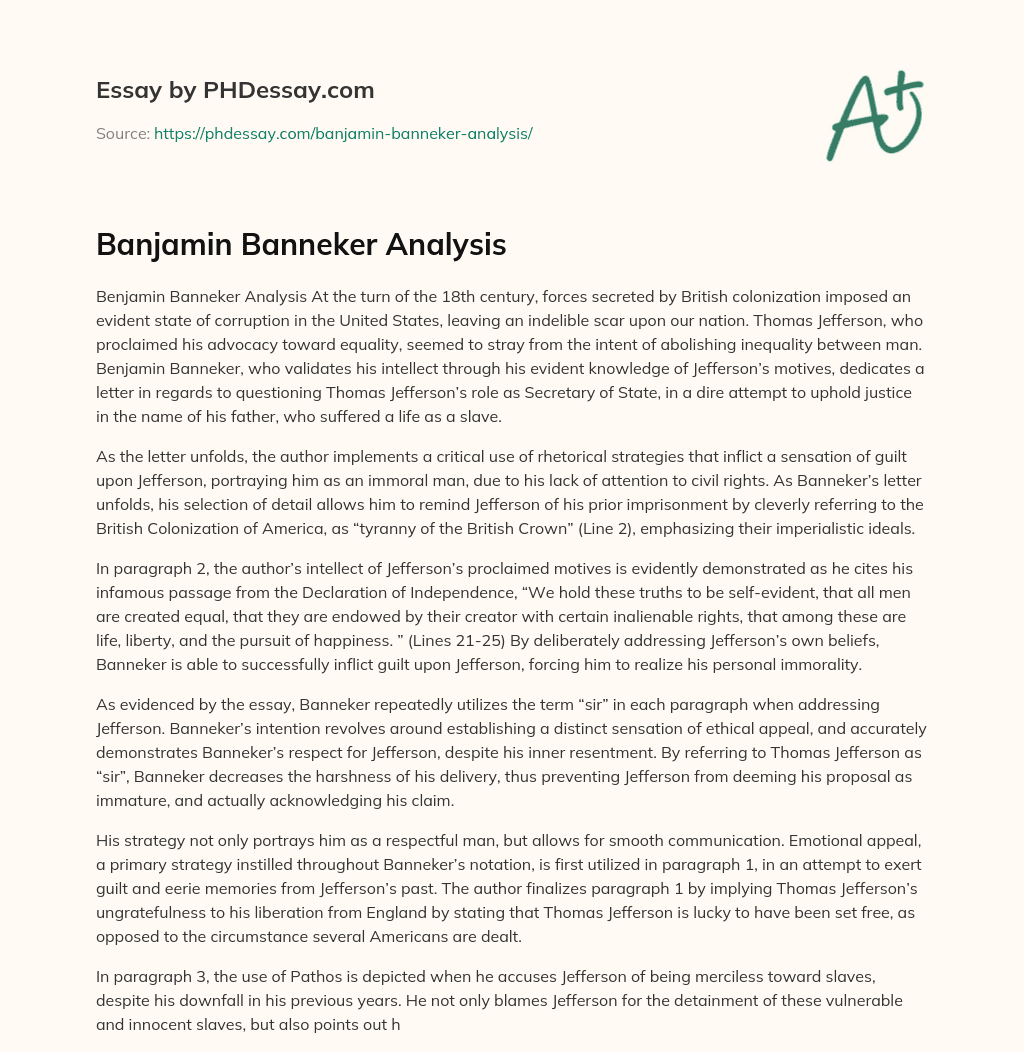 Banjamin Banneker Analysis essay