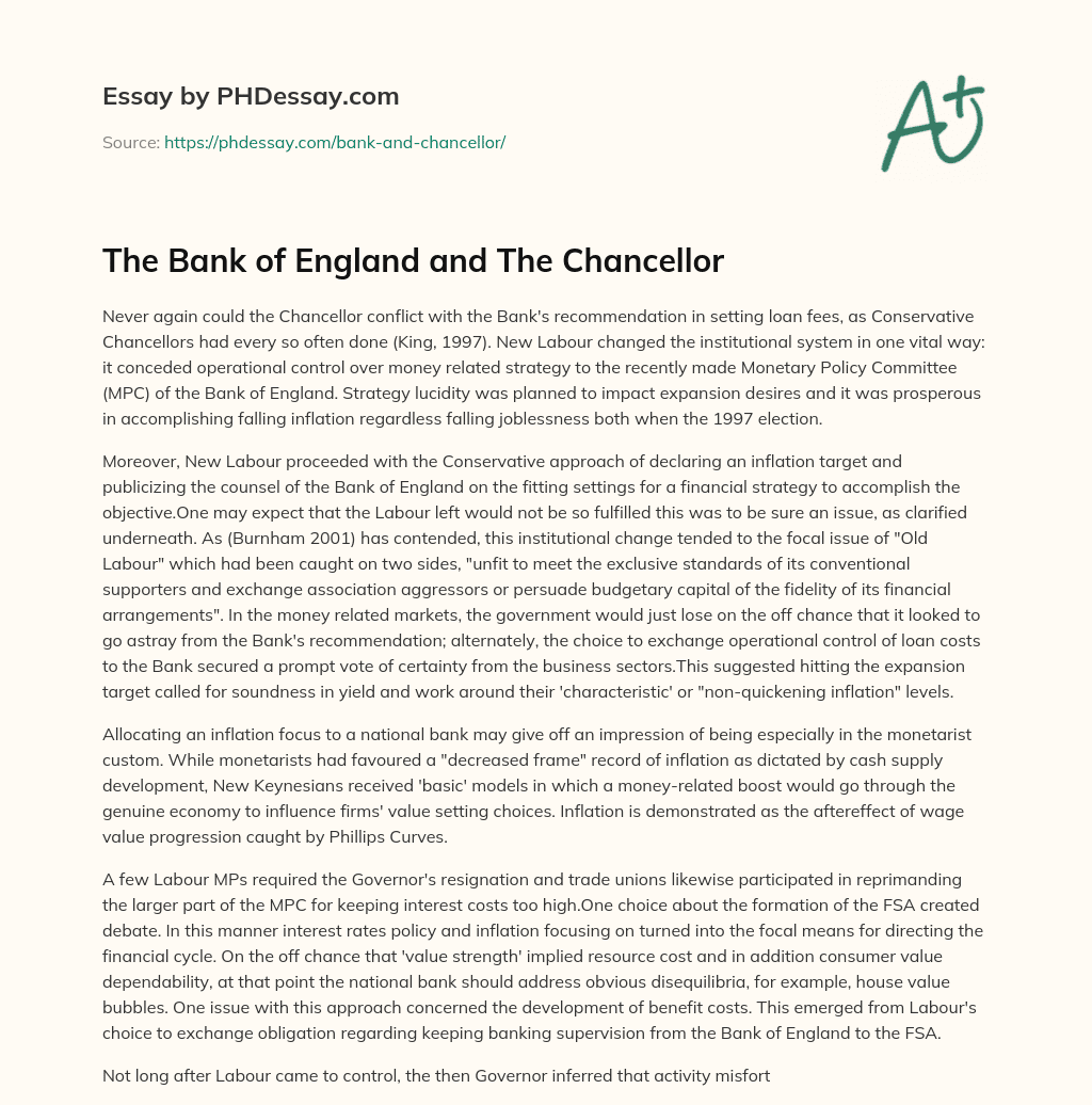 The Bank of England and The Chancellor essay