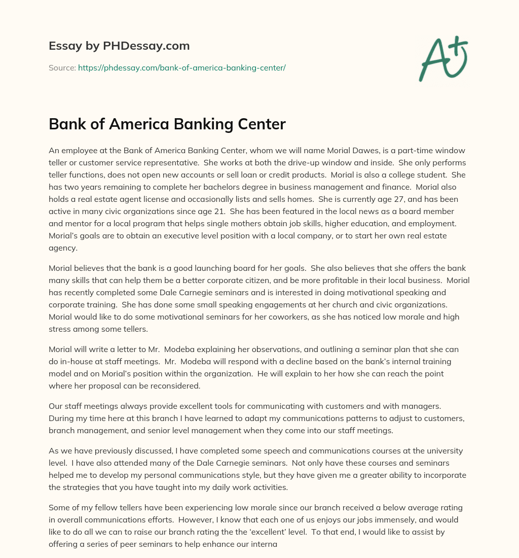 Bank of America Banking Center essay