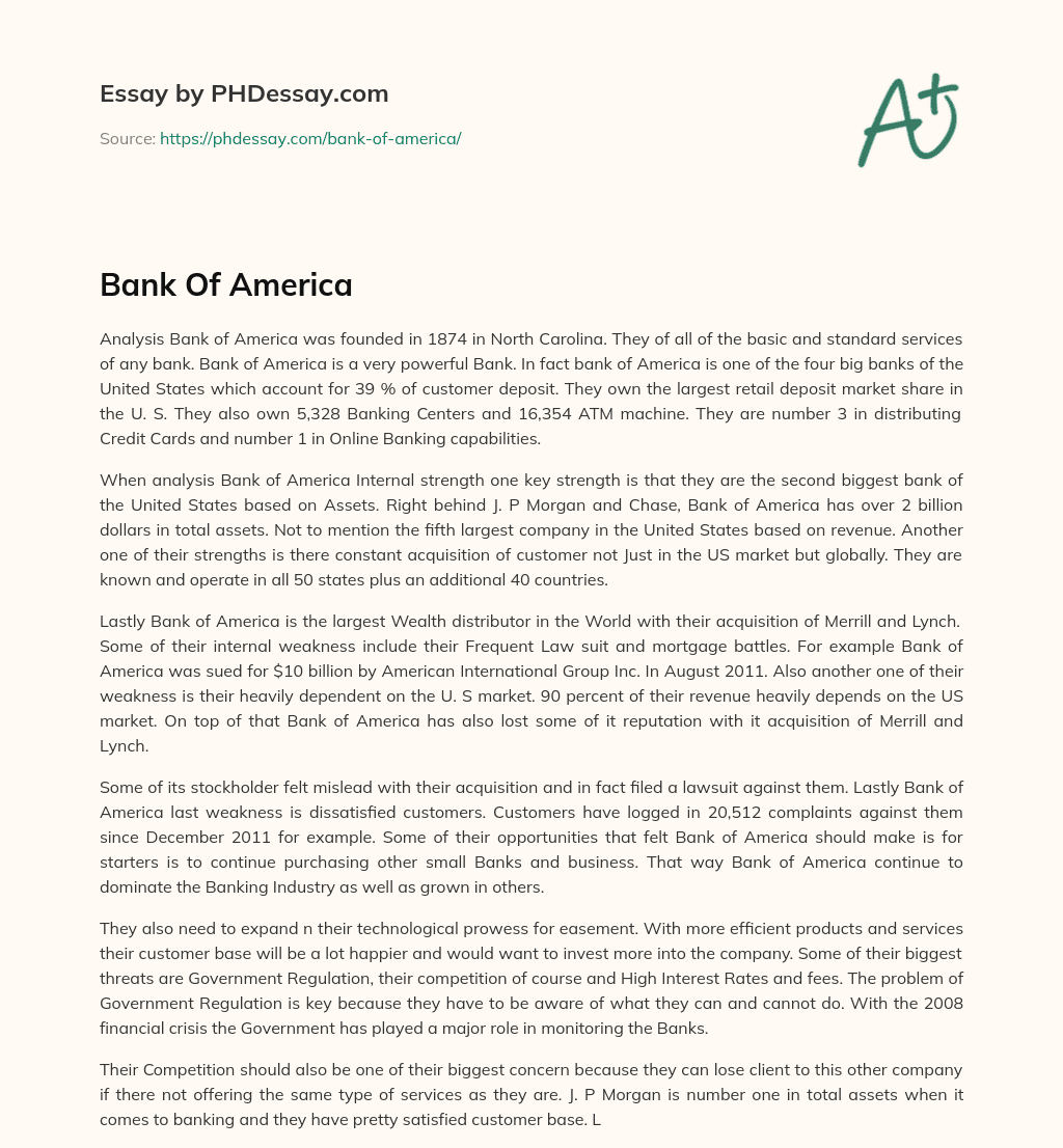 Bank Of America essay