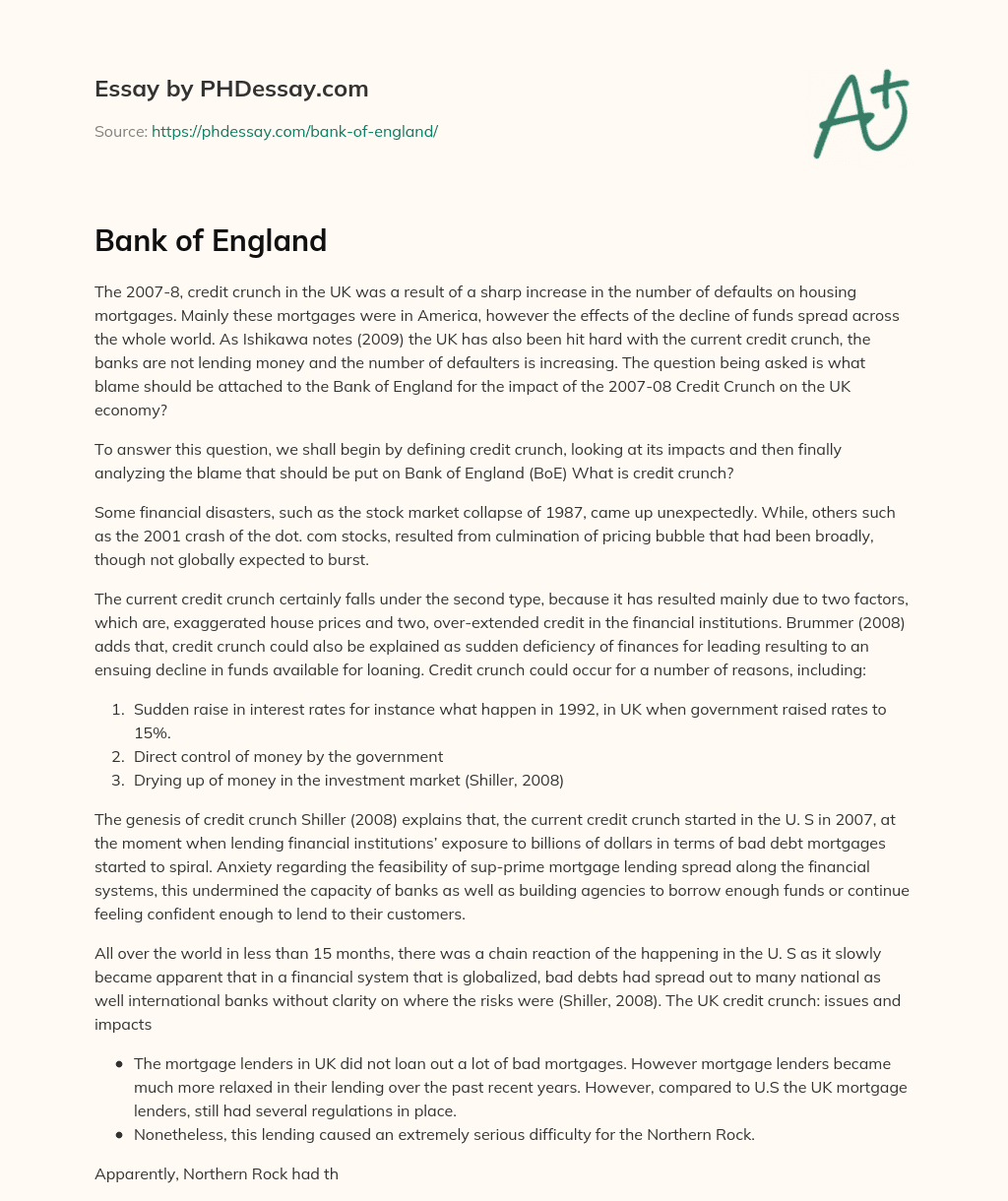 Bank of England essay