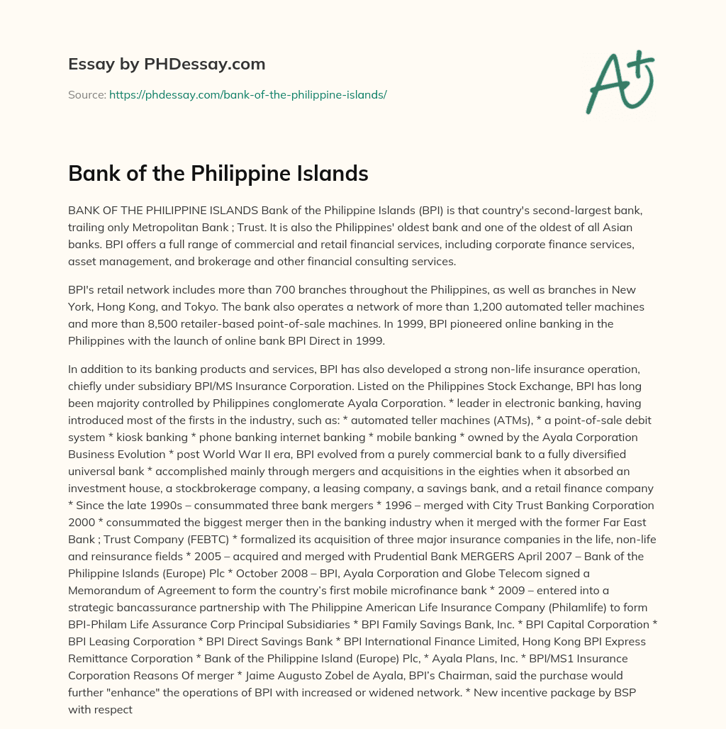 Bank of the Philippine Islands essay