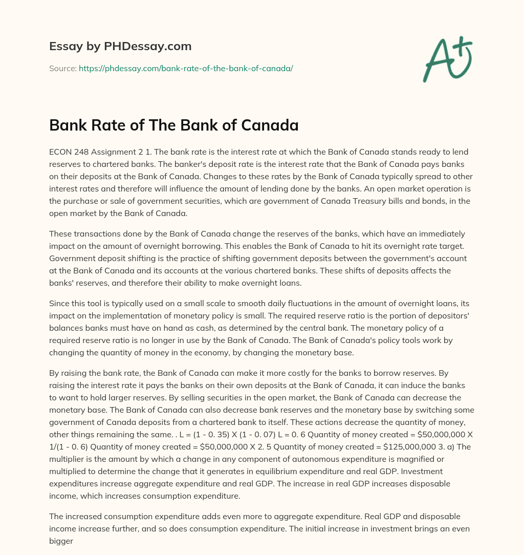 Bank Rate of The Bank of Canada essay