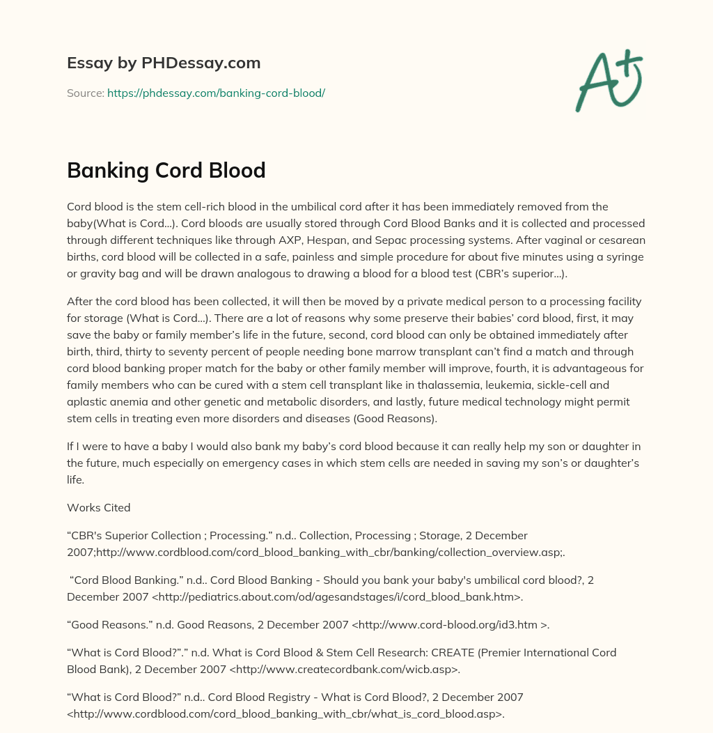 Banking Cord Blood essay
