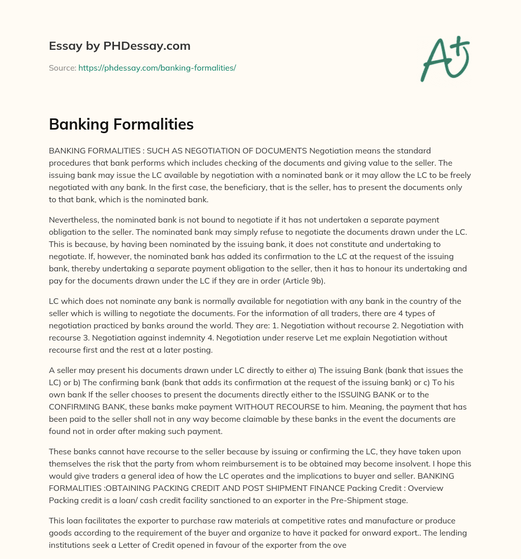 Banking Formalities essay