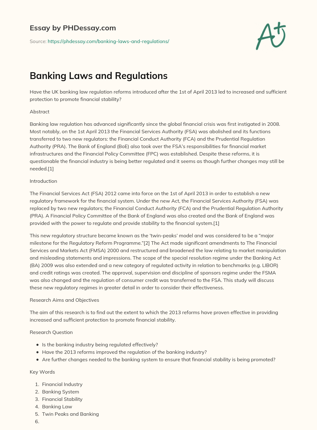 Banking Laws and Regulations essay