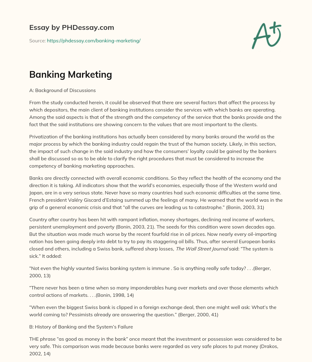 Banking Marketing essay