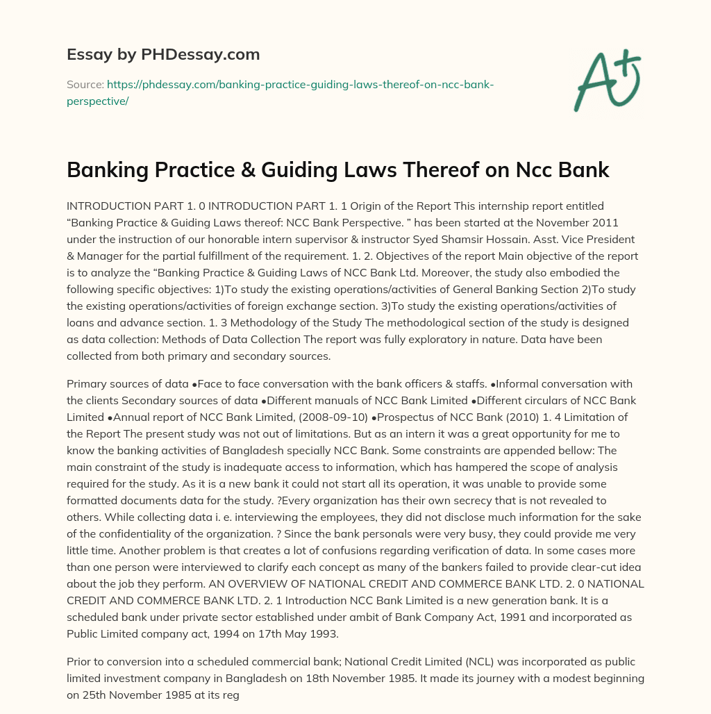 Banking Practice & Guiding Laws Thereof on Ncc Bank essay