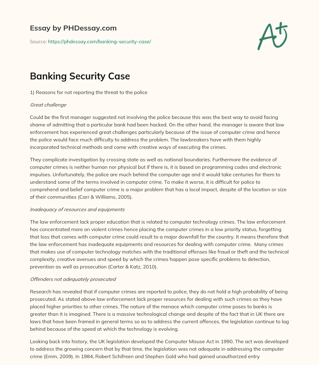 Banking Security Case essay