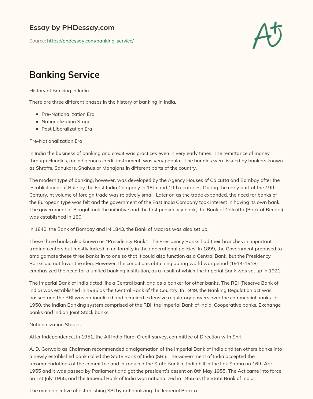 Banking Service essay