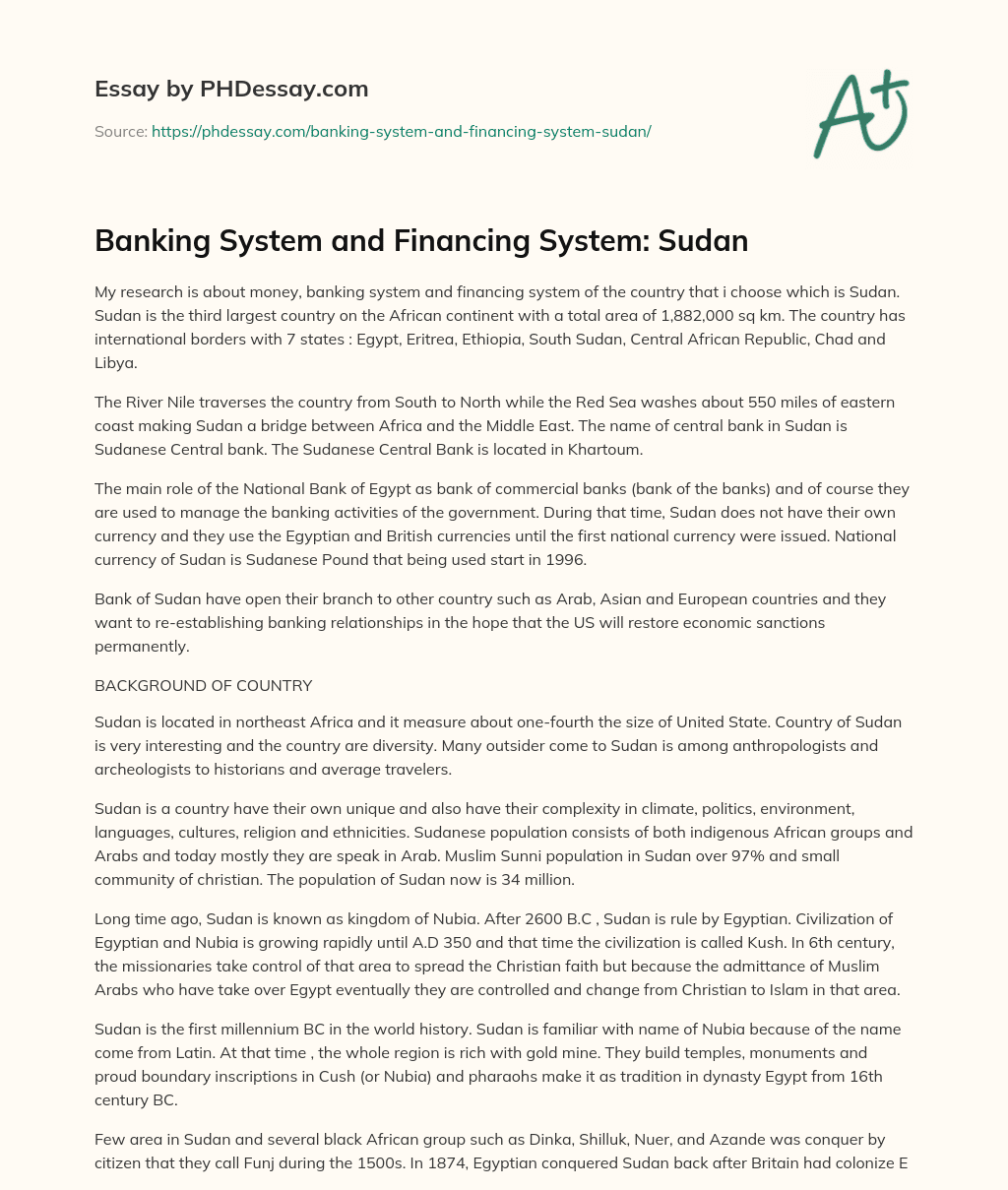 Banking System and Financing System: Sudan essay
