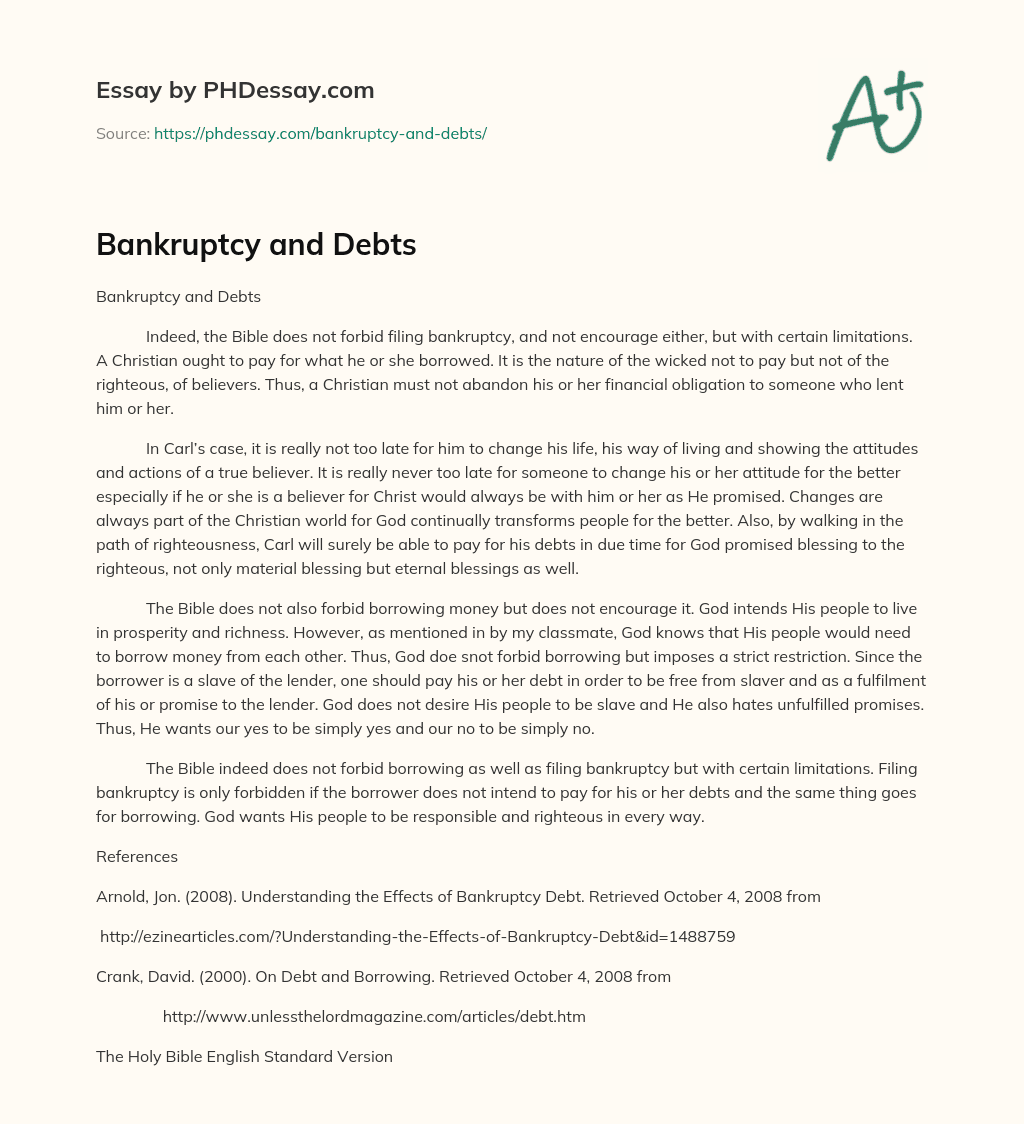 Bankruptcy and Debts essay