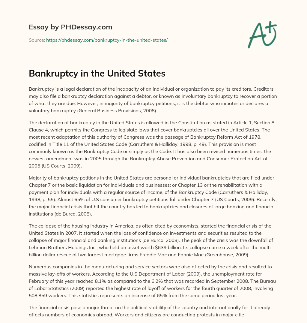 Bankruptcy in the United States essay