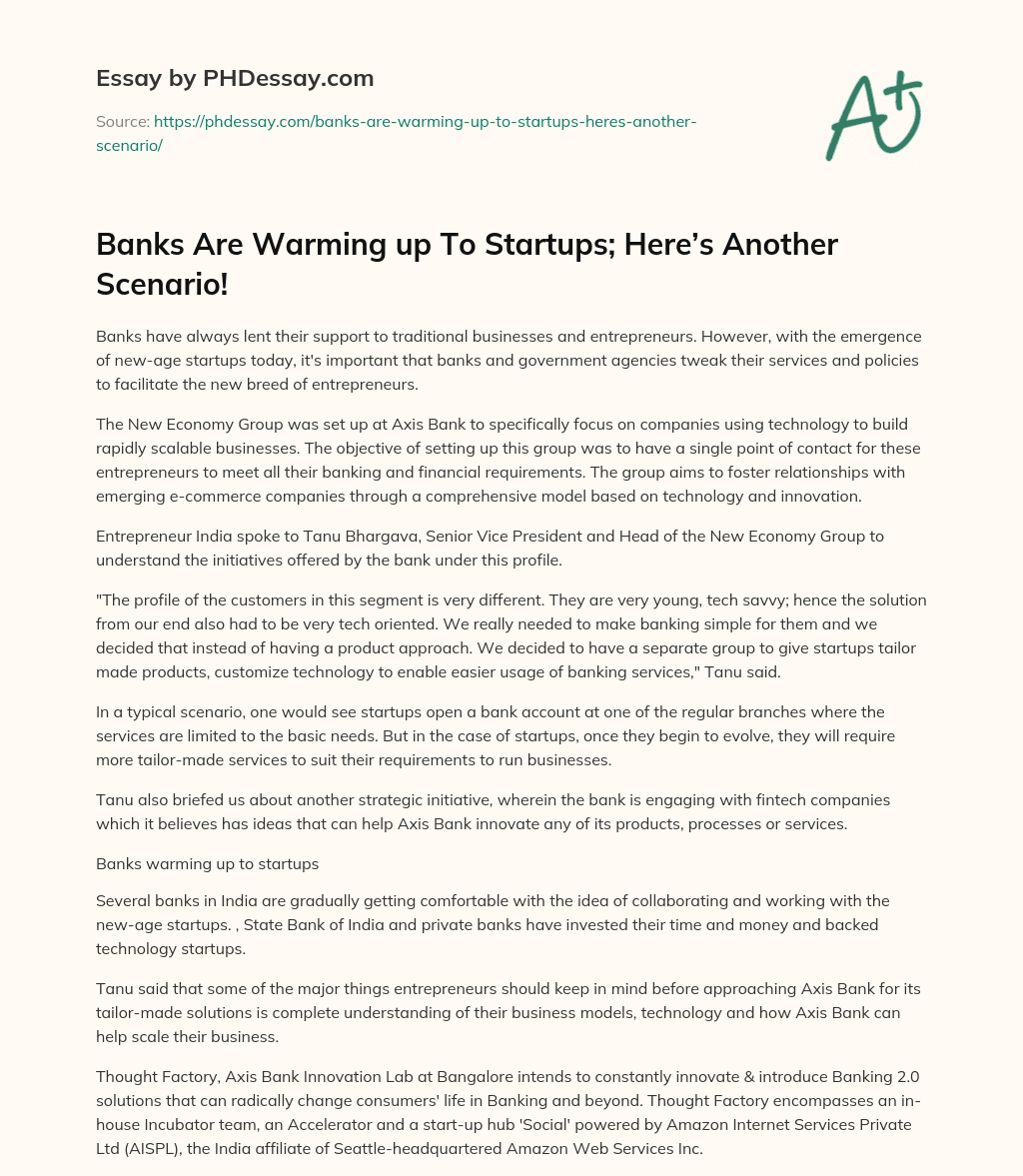 Banks Are Warming up To Startups; Here’s Another Scenario! essay