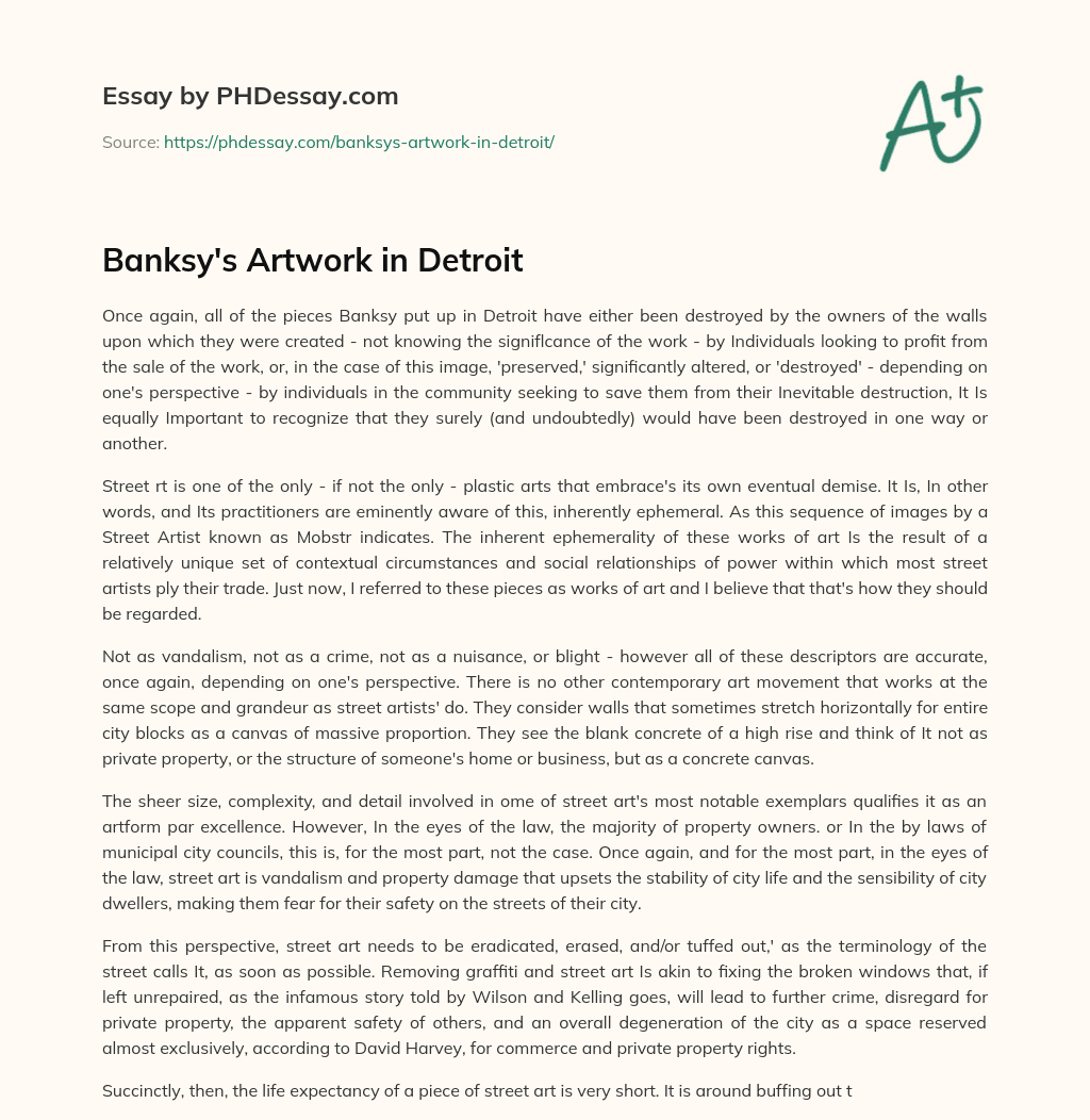 Banksy’s Artwork in Detroit essay
