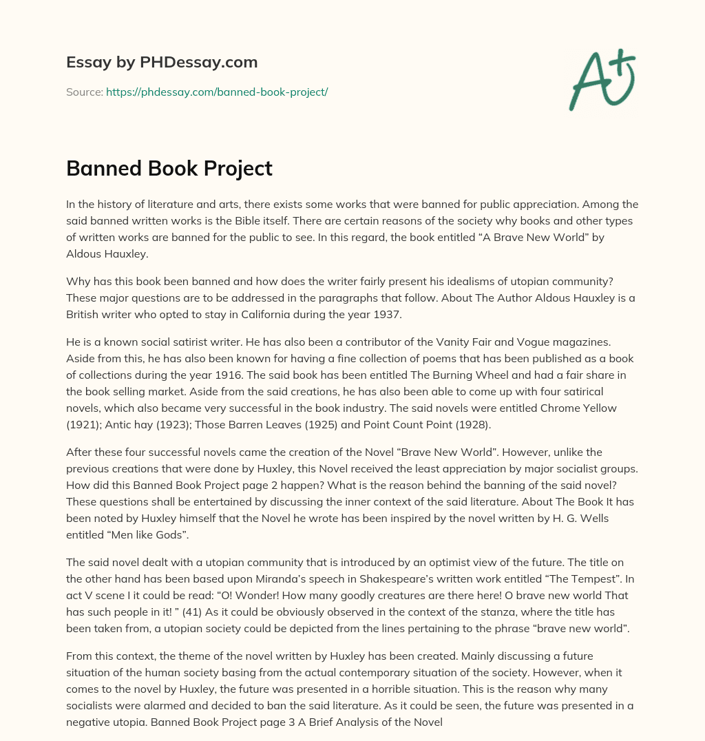 Banned Book Project essay