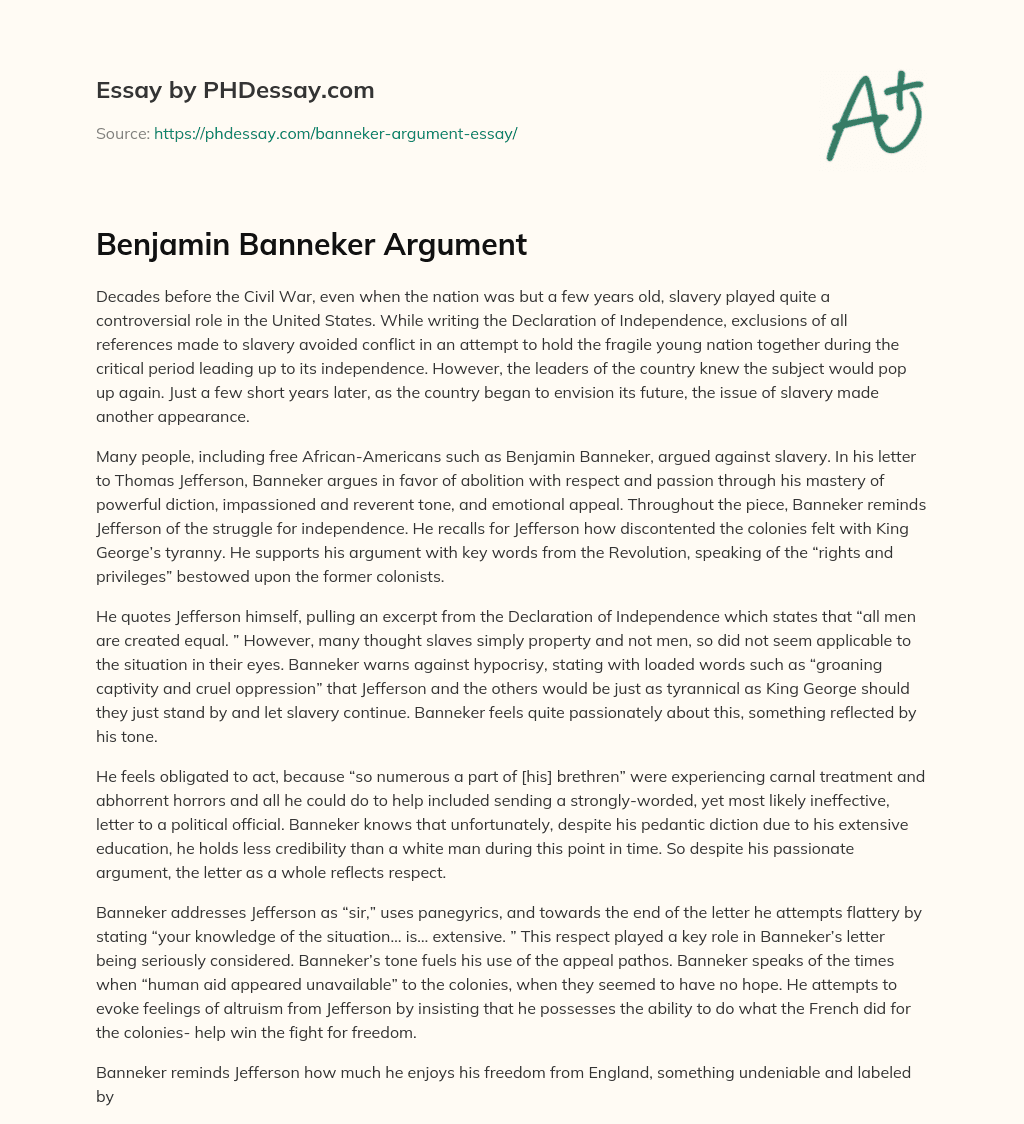 Benjamin Banneker Argument essay