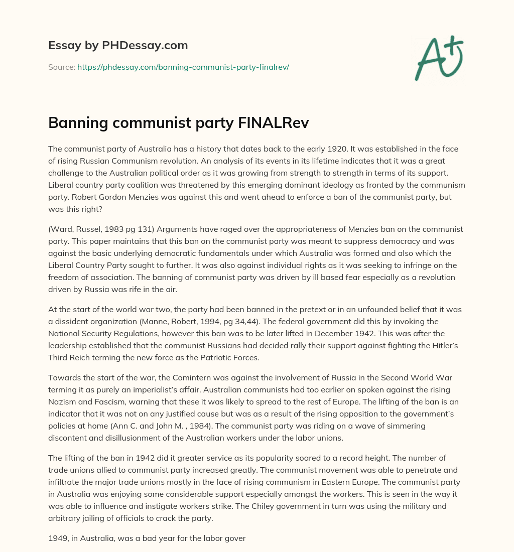 Banning communist party FINALRev essay