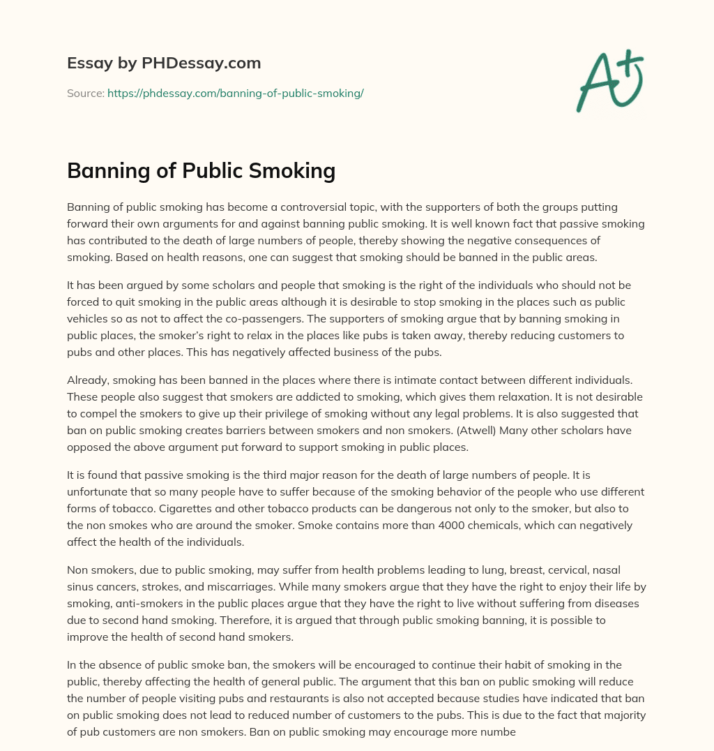Banning of Public Smoking essay