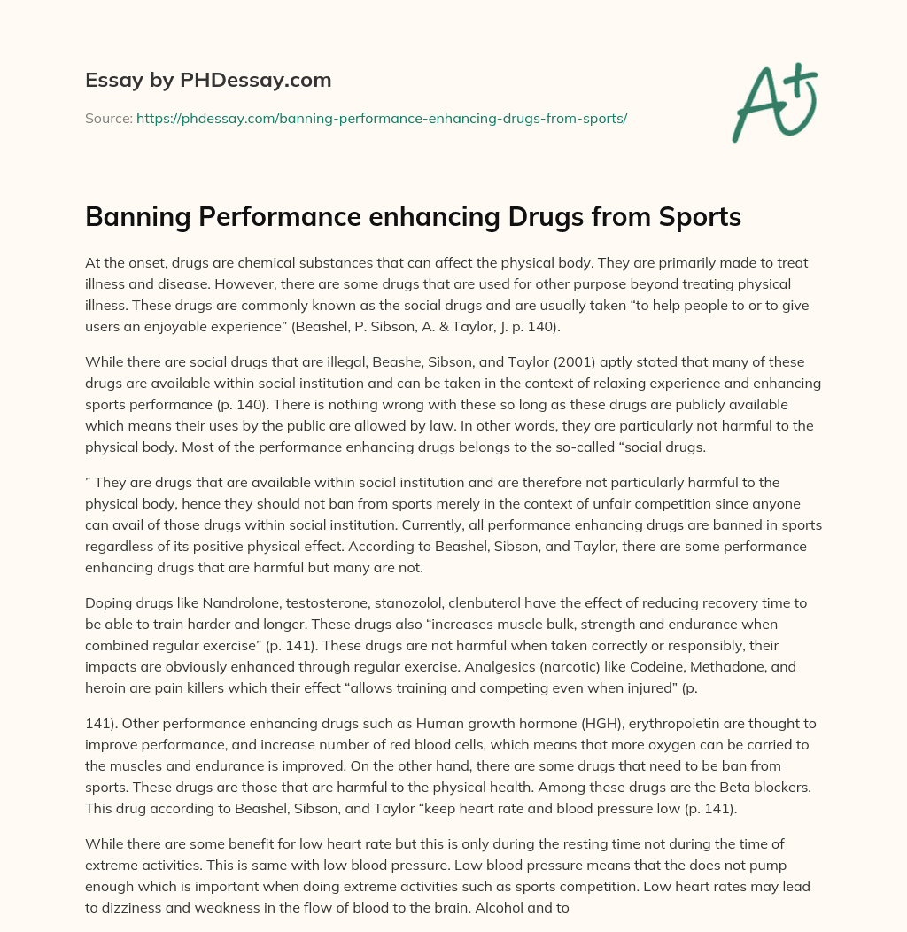 Banning Performance enhancing Drugs from Sports essay