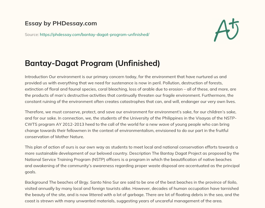 Bantay-Dagat Program (Unfinished) essay