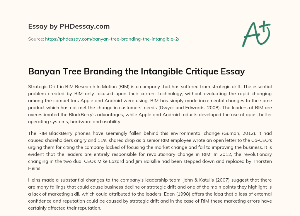 Banyan Tree Branding the Intangible Critique Essay essay