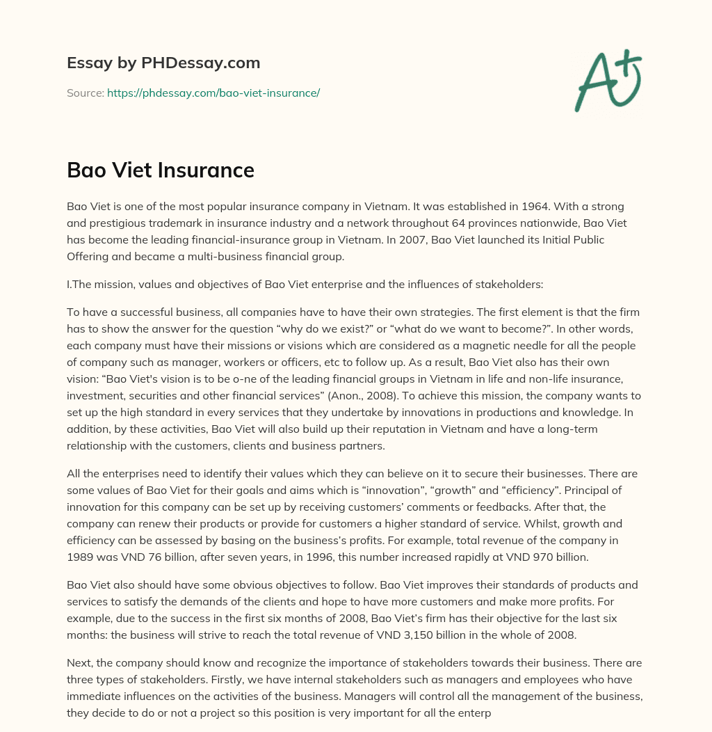 Bao Viet Insurance essay