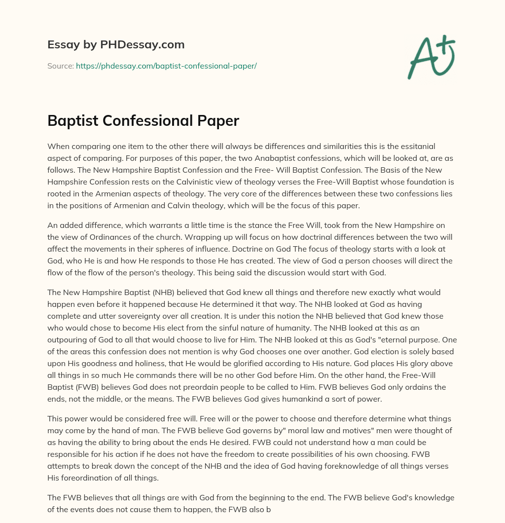 Baptist Confessional Paper essay