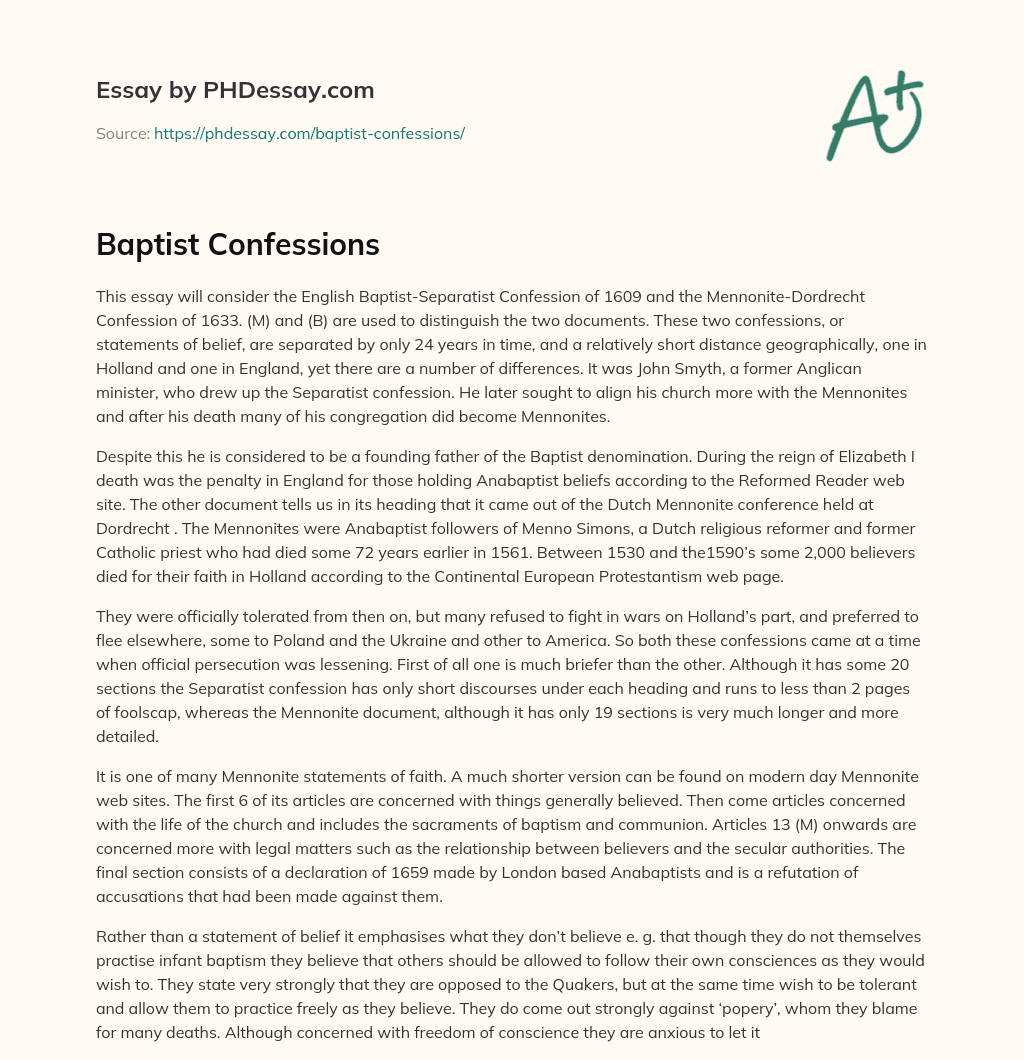 Baptist Confessions essay