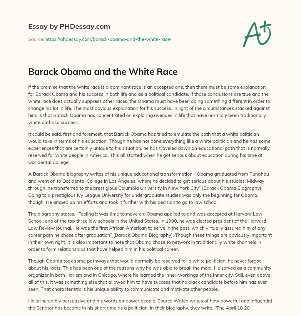 Barack Obama and the White Race essay