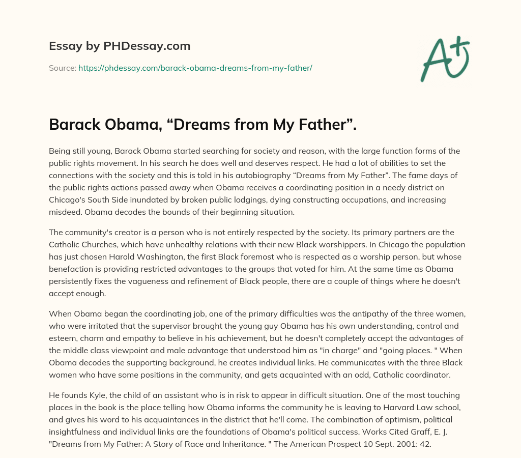 Barack Obama, “Dreams from My Father”. essay