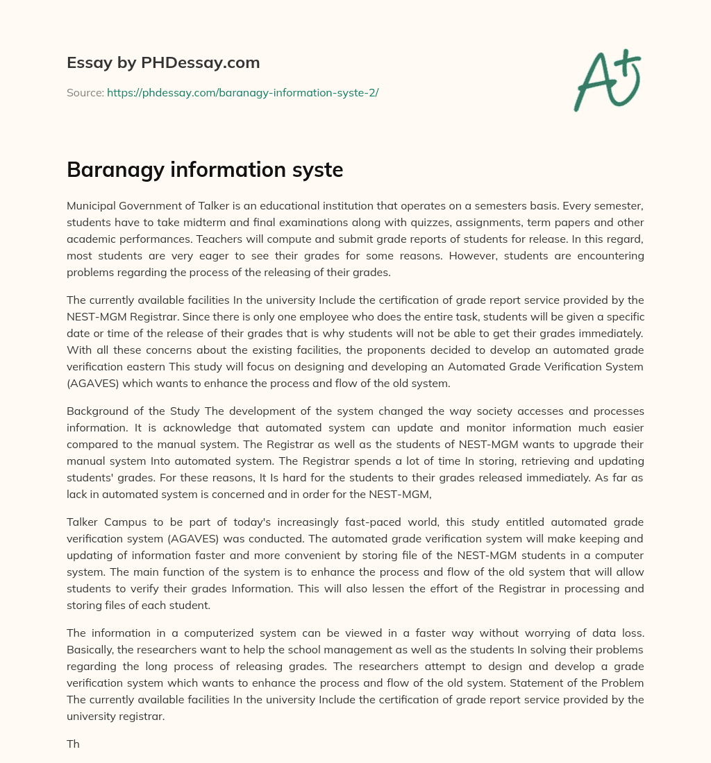Baranagy information syste essay