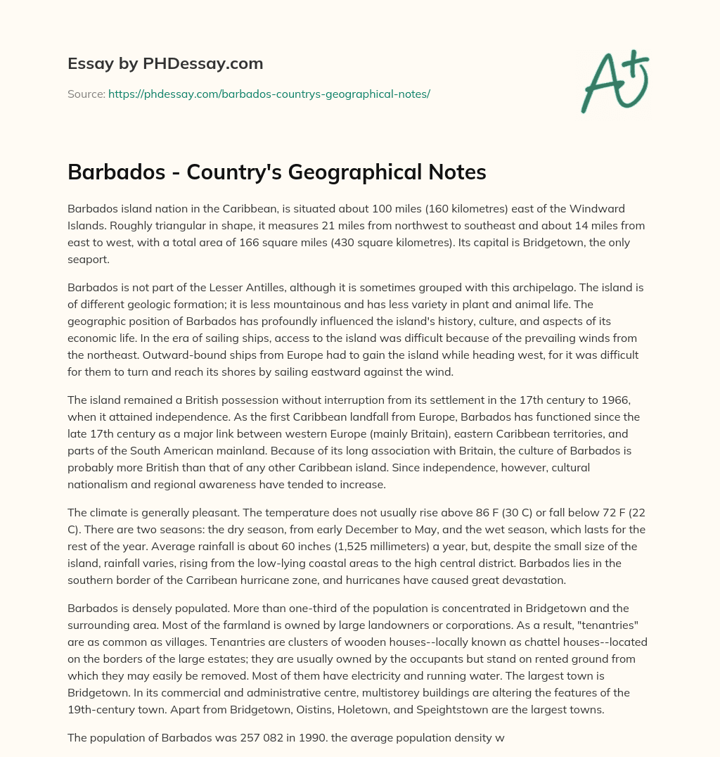 Barbados – Country’s Geographical Notes essay