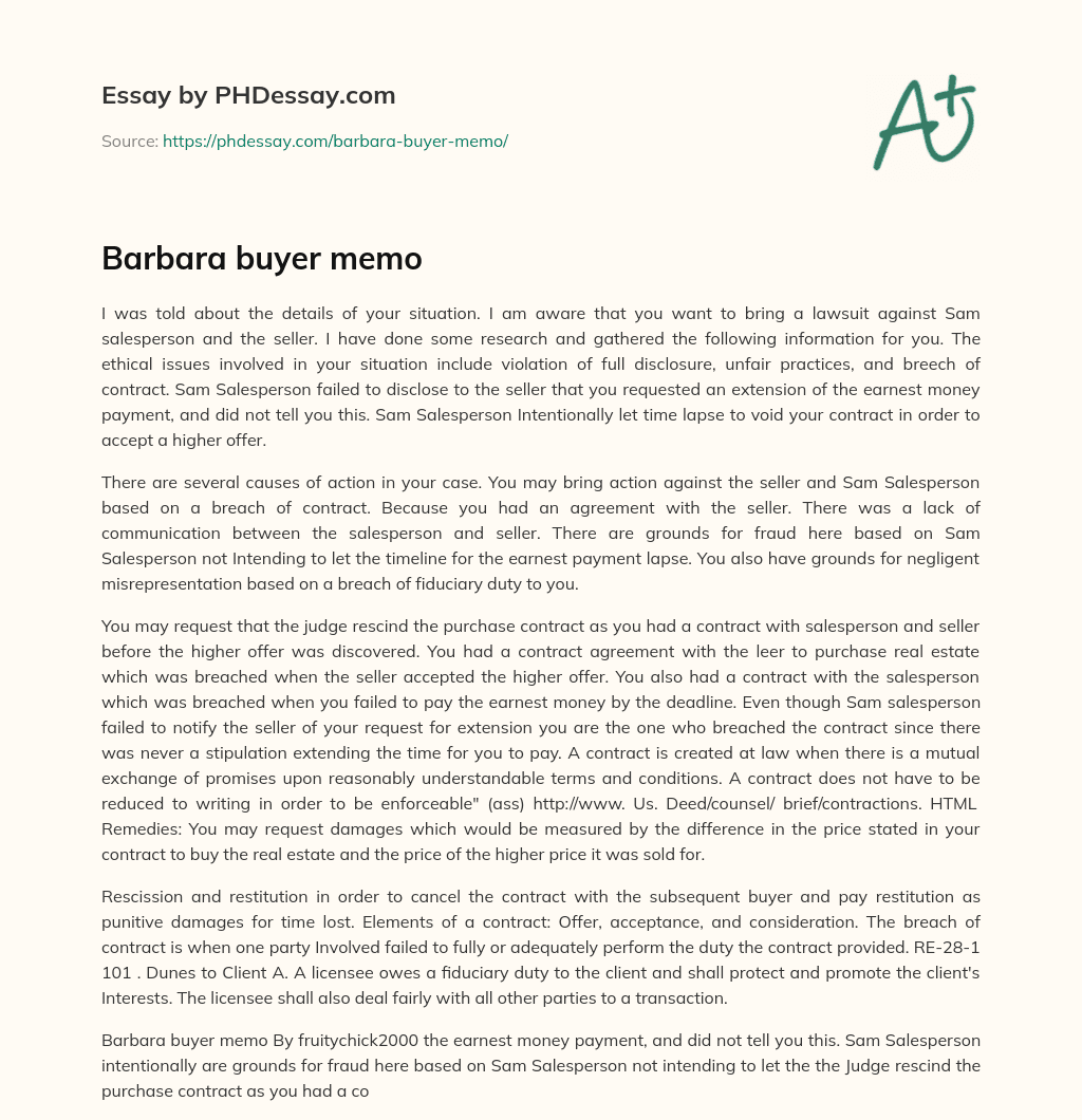 Barbara buyer memo essay
