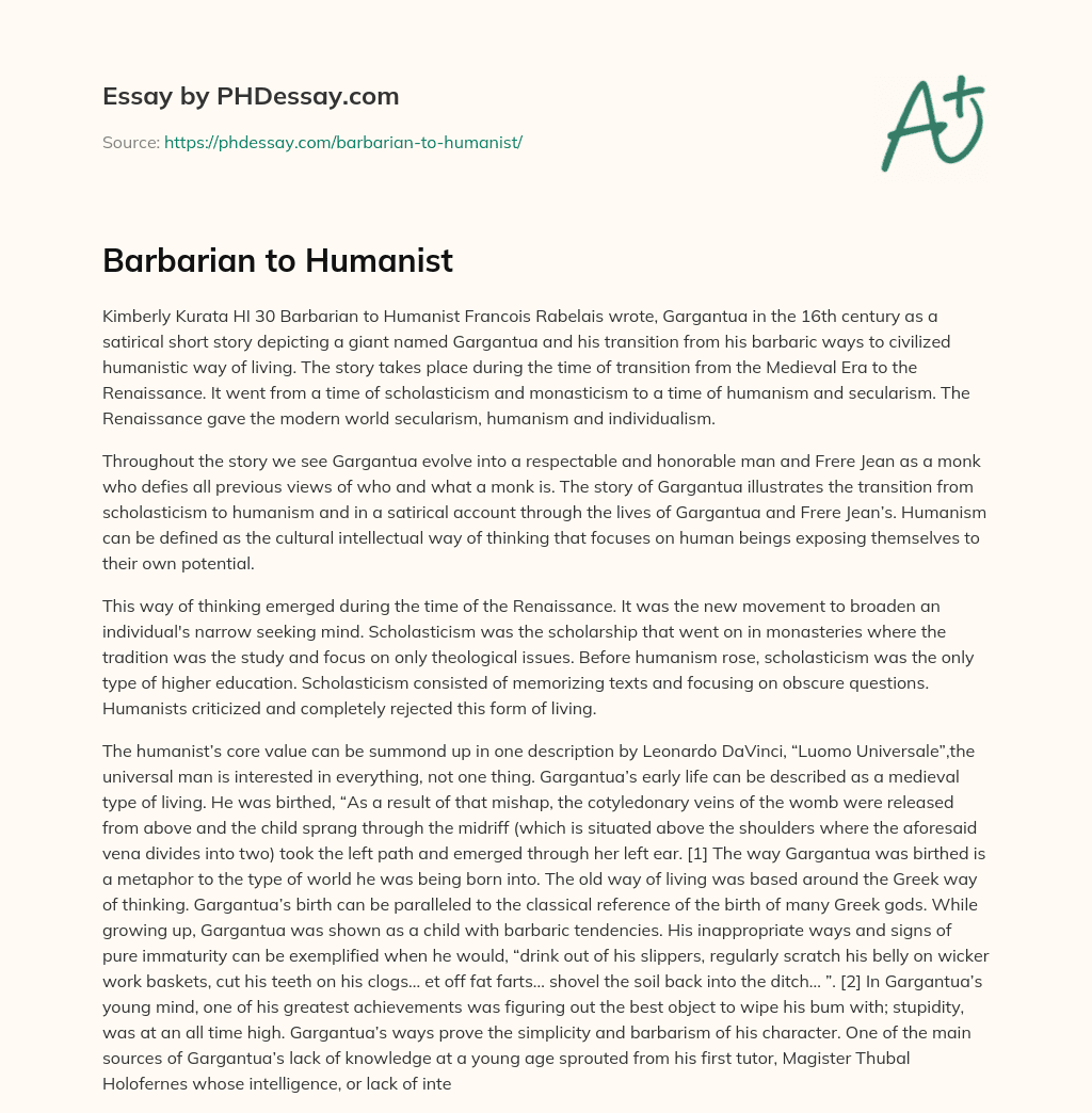Barbarian to Humanist essay