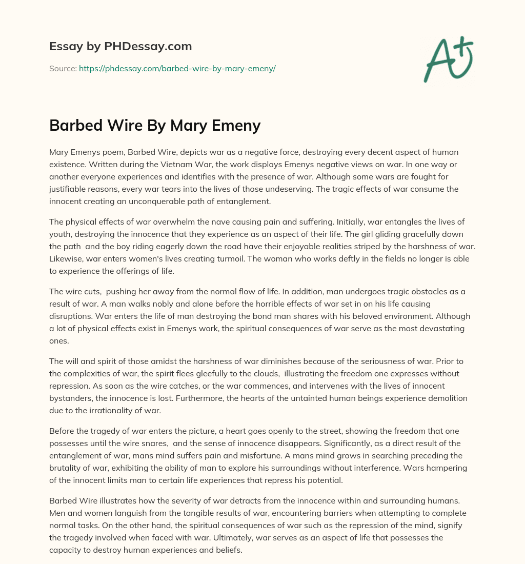 Barbed Wire By Mary Emeny essay