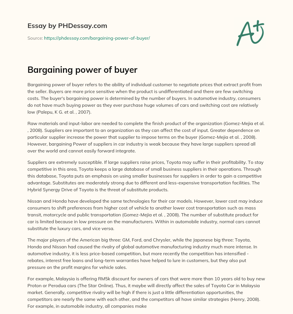 Bargaining power of buyer essay