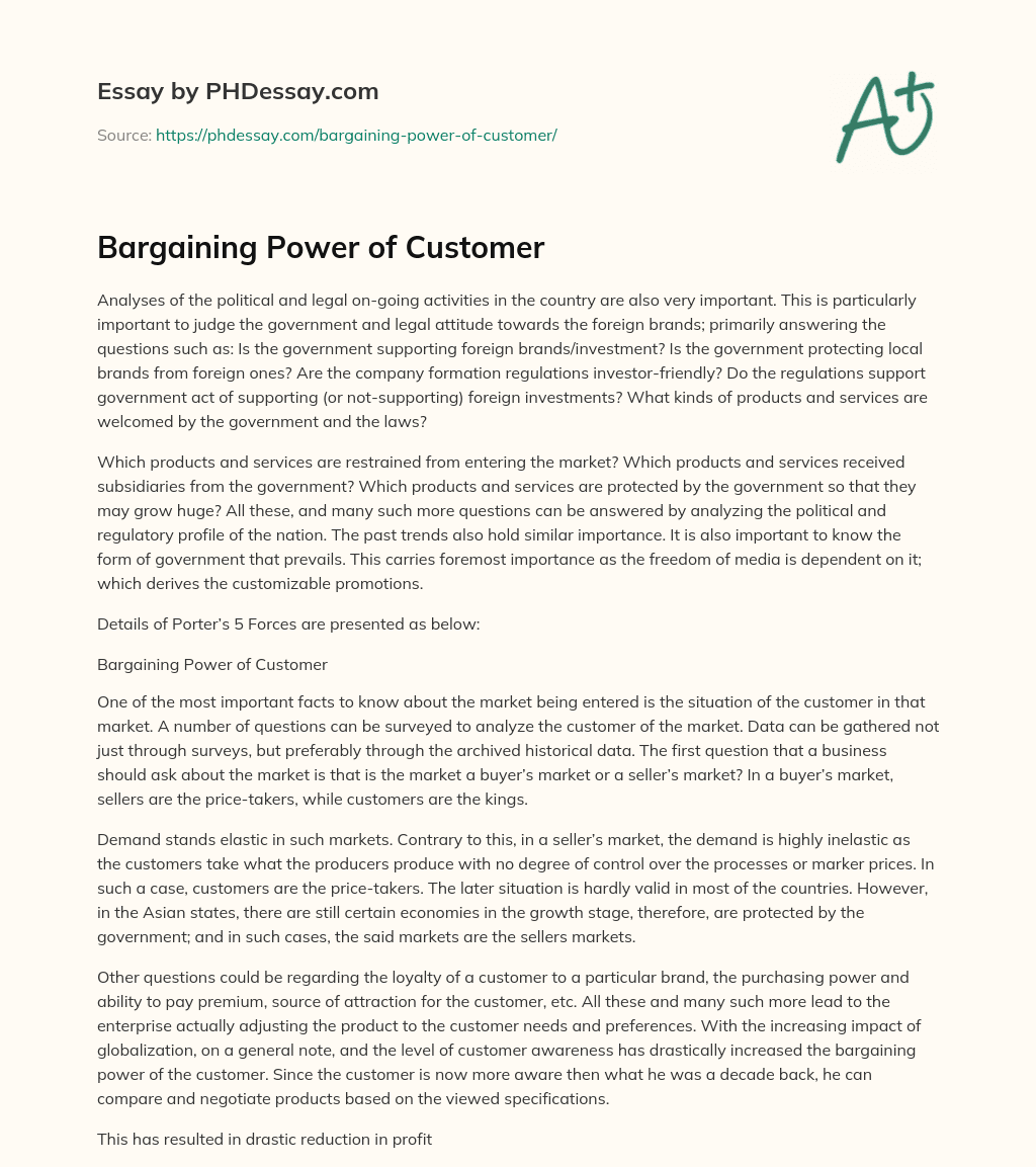 Bargaining Power of Customer essay