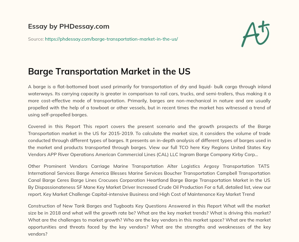 Barge Transportation Market in the US essay