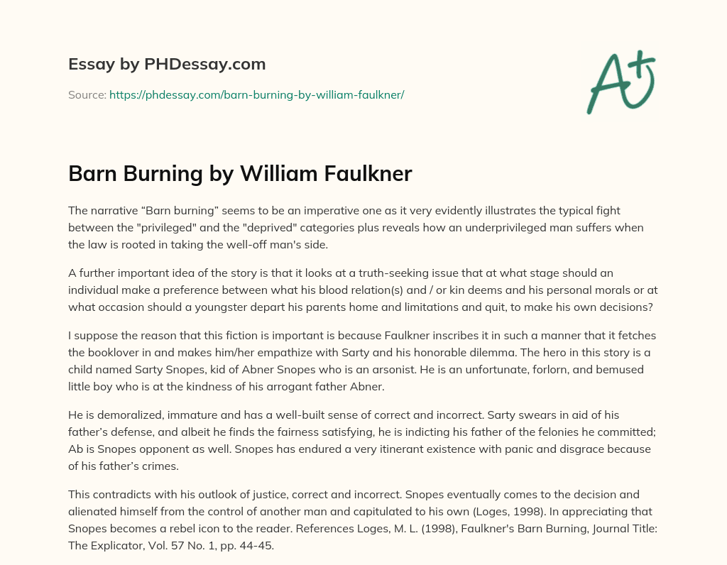 Barn Burning by William Faulkner essay