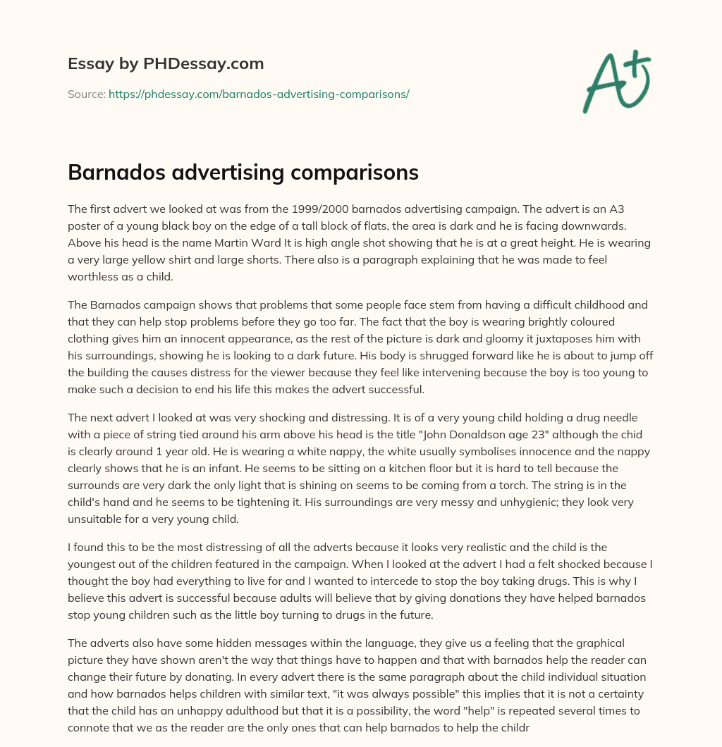 Barnados advertising comparisons essay