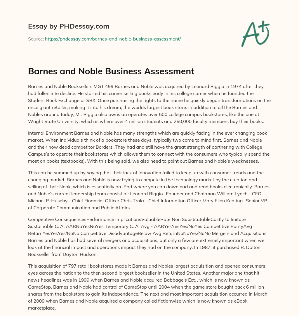 Barnes and Noble Business Assessment essay