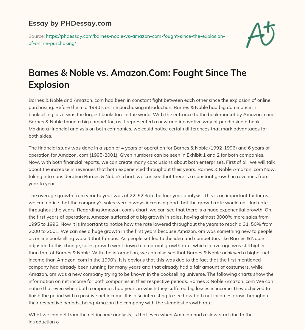 Barnes & Noble vs. Amazon.Com: Fought Since The Explosion essay