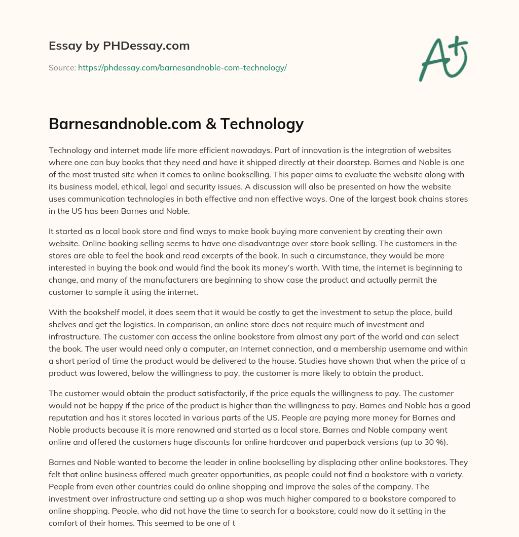 Barnesandnoble.com & Technology essay