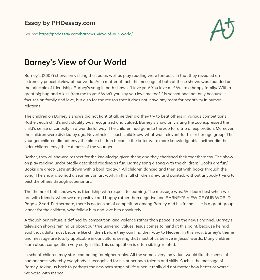 Barney’s View of Our World essay