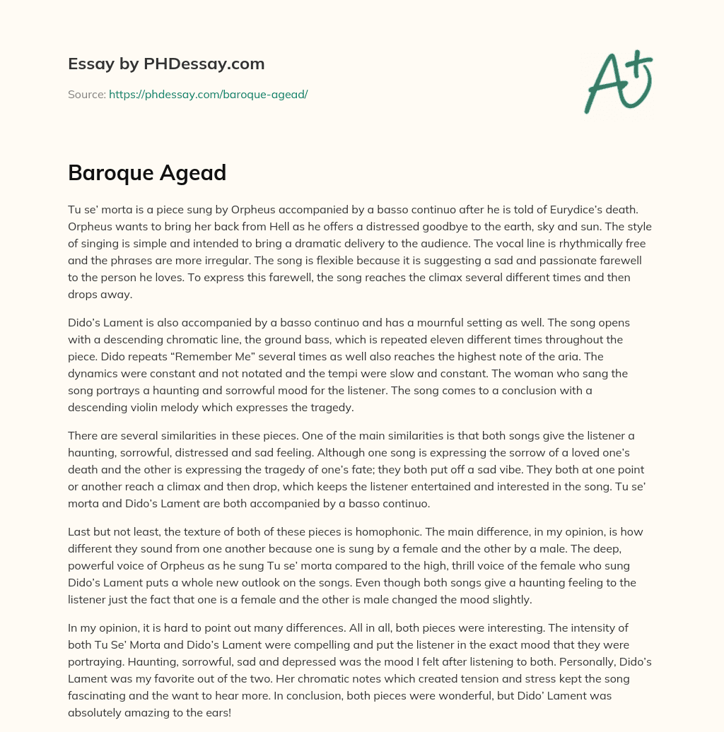 Baroque Agead essay