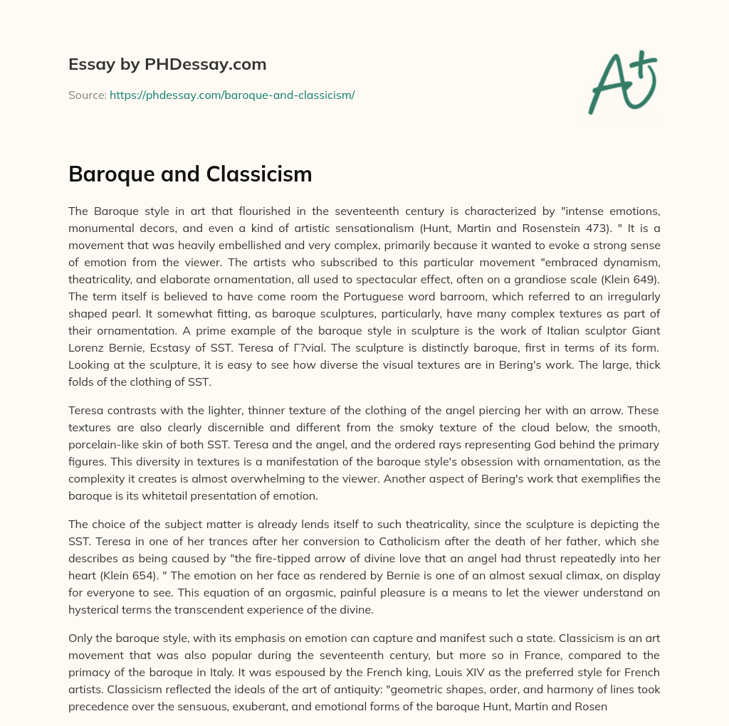 Baroque and Classicism essay
