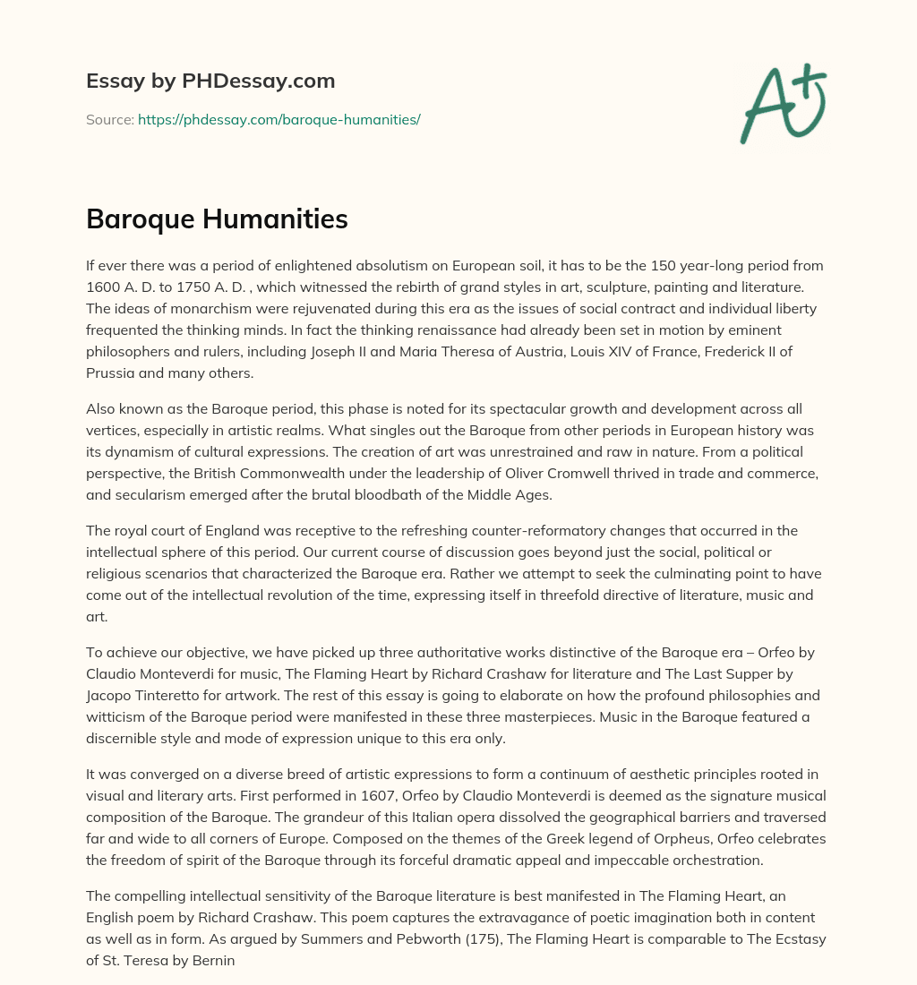 Baroque Humanities essay