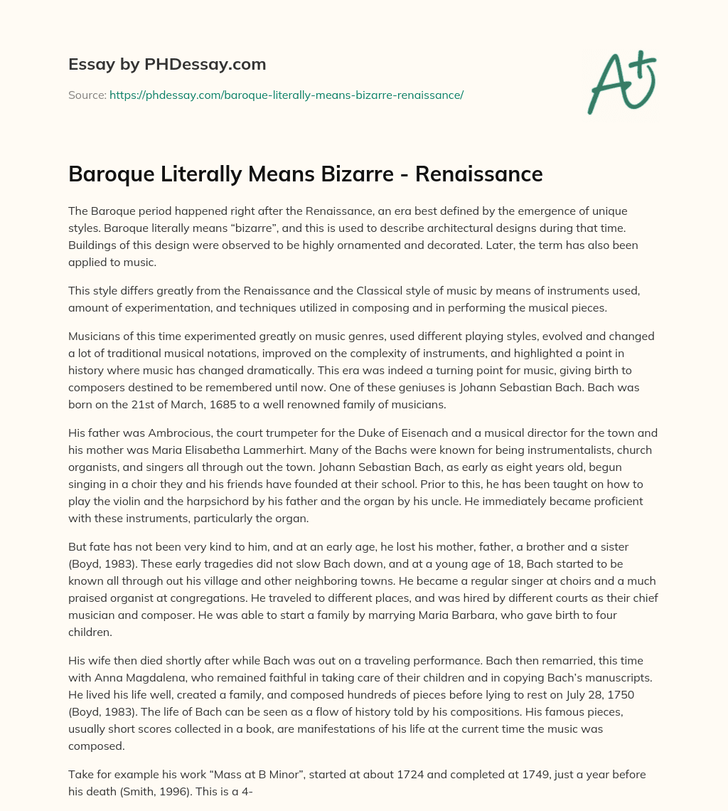 Baroque Literally Means Bizarre – Renaissance essay