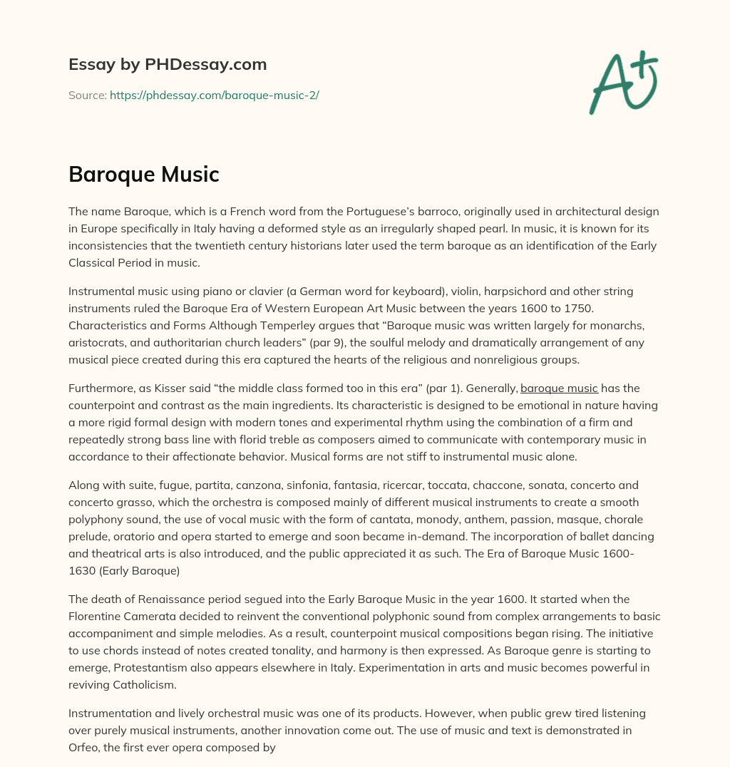 Baroque Music essay